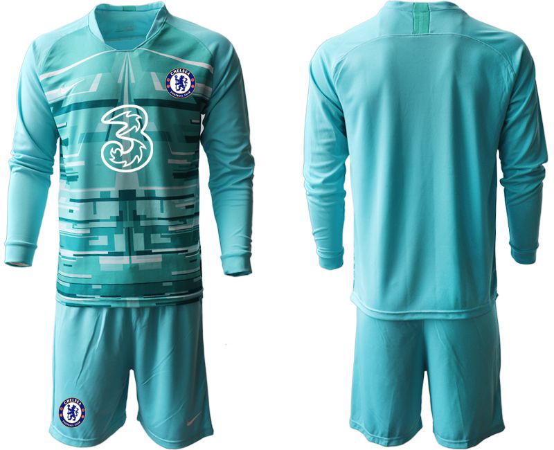 Men 2020-2021 club Chelsea lake blue long sleeve goalkeeper Soccer Jerseys->chelsea jersey->Soccer Club Jersey